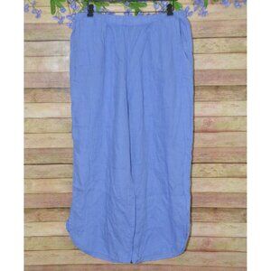 Flax 100% Linen Wide Leg Pants Size Large Blue Lagenlook Travel Pull On Ankle